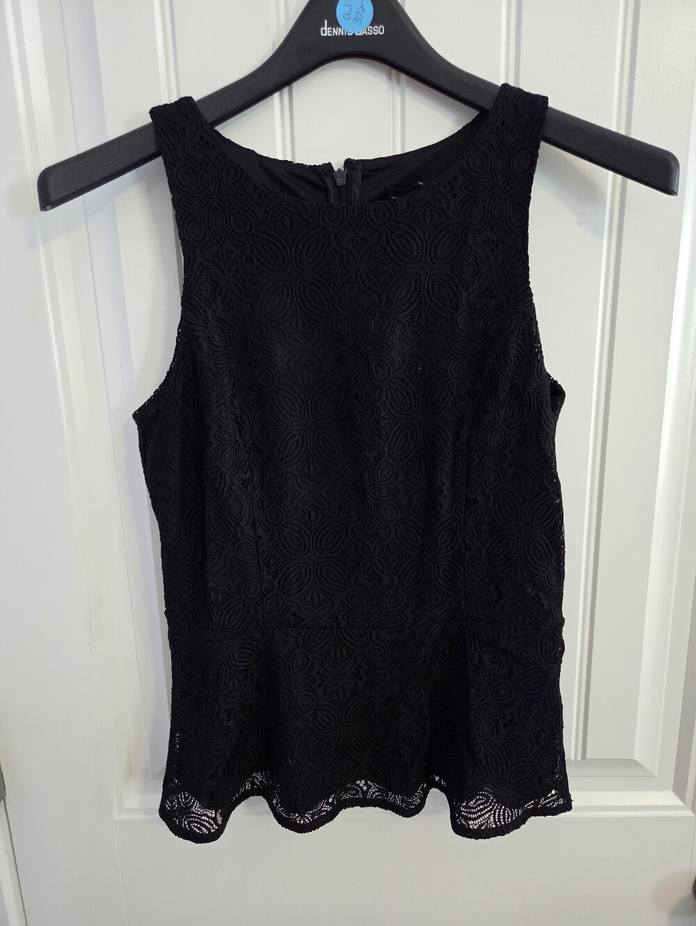 NWT White House Black Market Women's 4 Datey Black Lace Peplum Sleeveless Top